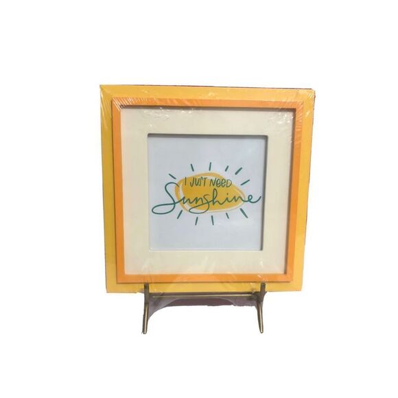 Farmhouse Print Framed Art Yellow 8x8 Picture Stand I Just Need Sunshine Coastal - Picture 1 of 4